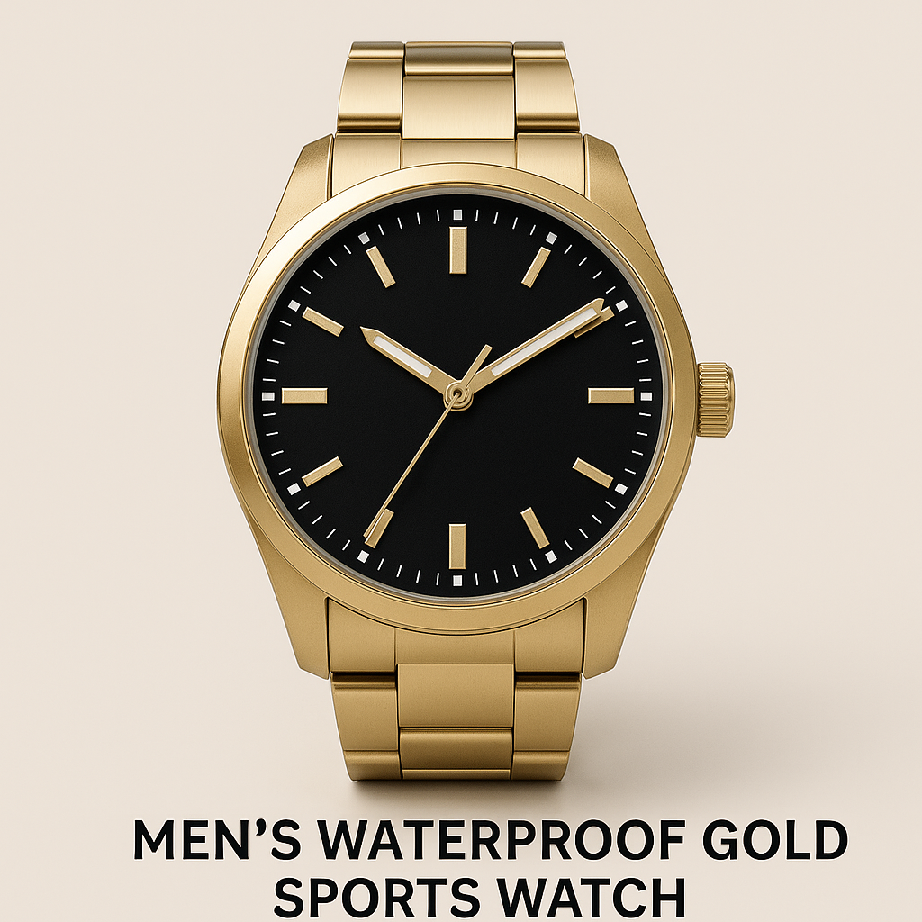 Men's Waterproof Gold Sports Watch-Gentleman's Comfort Lifestyle Collection